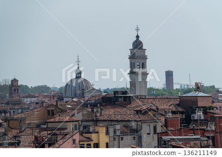 Venice rooftops with domed church and bell tower skyline, Venice Italy Venice rooftops with domed church and bell tower skyline, Venice Italy 136211149