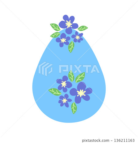 Easter egg with floral ornament, folk ornate illustration. Happy easter hand painted egg for spring holiday cards, tags 136211163