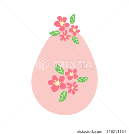Easter egg with floral ornament, folk ornate illustration. Happy easter hand painted egg for spring holiday cards, tags 136211164