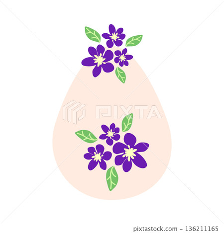 Easter egg with floral ornament, folk ornate illustration. Happy easter hand painted egg for spring holiday cards, tags 136211165