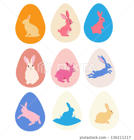 Easter egg with a painted Easter bunny. Kids egg games. He is risen, Happy Easter. 136211217