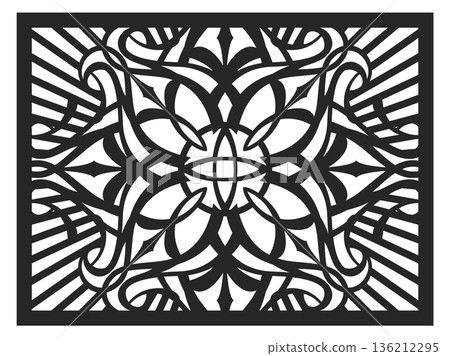Abstract cut ornament. Laser pattern. Decorative panel Abstract cut ornament. Laser pattern. Decorative panel 136212295