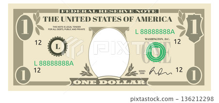Dollar banknote with blank president frame. Bill template Dollar banknote with blank president frame. Bill template 136212298