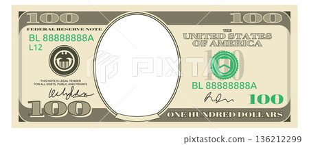 Dollar bill with empty frame. Blank money banknote Dollar bill with empty frame. Blank money banknote 136212299