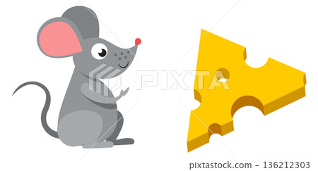 Mouse and cheese cartoon icon. Cute funny animal Mouse and cheese cartoon icon. Cute funny animal 136212303