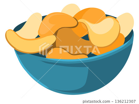 Potato chips bowl color icon. Tasty snack Potato chips bowl color icon. Tasty snack 136212307