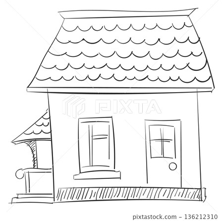 Suburb house pencil drawing. Village building sketch 136212310