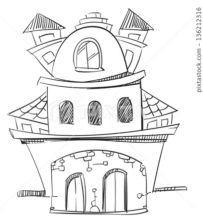 Fairytale house sketch. Cute fantasy home drawing 136212316