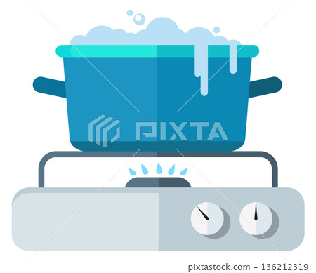 Steaming cooking pot color icon. Kitchen stove Steaming cooking pot color icon. Kitchen stove 136212319