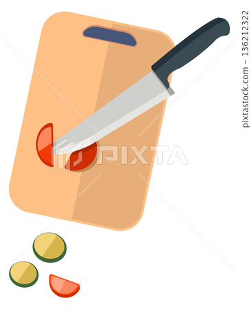 Chopping vegetable on board. Cooking salad color icon 136212322