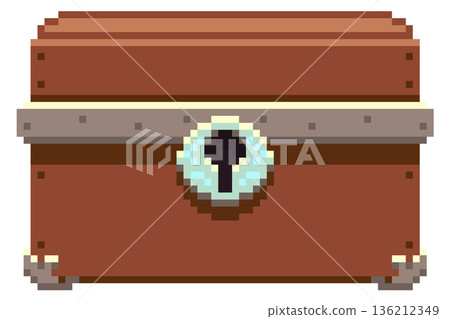 Treasure chest in retro game style. Wooden cartoon box Treasure chest in retro game style. Wooden cartoon box 136212349