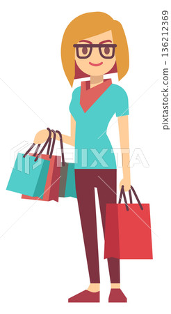 Happy customer with shopping bags. Fashion retail woman 136212369