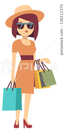 Woman with shopping bags. Happy customer or shopaholic character 136212370
