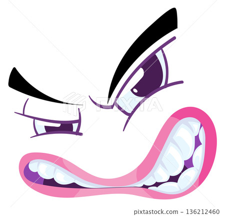 Evil face emoji. Grinned mouth in cartoon style 136212460