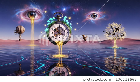 A surreal fusion of uncommon objects and vivid colors creating an abstract visual experience 136212665