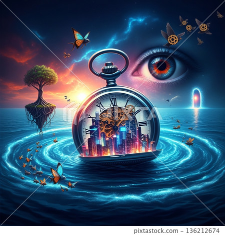 Whimsical Lighthouses Illuminating a Dreamy Landscape with Butterflies in a Magical Reflection Whimsical Lighthouses Illuminating a Dreamy Landscape with Butterflies in a Magical Reflection 136212674
