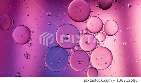 Vibrant abstract lilac purple oil and water bubble background for eye catching cosmetic photography 136212686