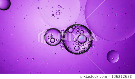 Vibrant abstract lilac purple oil and water bubbles background for cosmetic photography banner 136212688