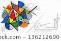 Artistic hand drawn abstract illustration with geometric shapes and enhanced textural elements 136212690