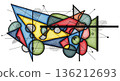 Hand drawn abstract illustration featuring geometric shapes and textures for visual impact 136212693
