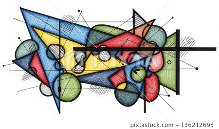 Hand drawn abstract illustration featuring geometric shapes and textures for visual impact Hand drawn abstract illustration featuring geometric shapes and textures for visual impact 136212693