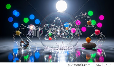 Surreal exploration of the vibrant realm of molecules and atoms featuring uncommon elements Surreal exploration of the vibrant realm of molecules and atoms featuring uncommon elements 136212698