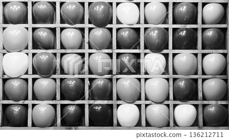 Balloon shooting gallery. Bright balls standing in a row 136212711