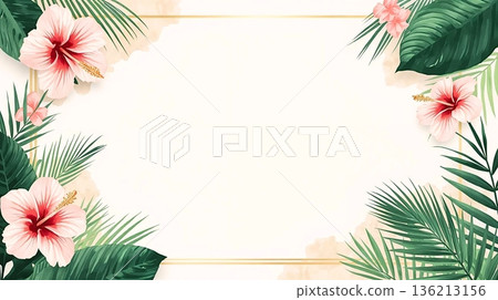 芙蓉花背景，展現出優雅柔和的熱帶氛圍 136213156