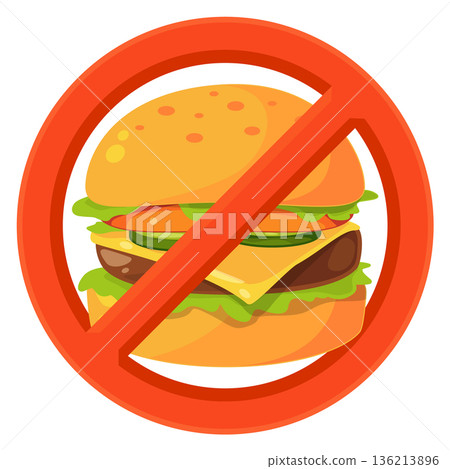 A red circle with a no burger sign in the middle 136213896