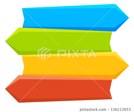 A colorful sign with four arrows pointing in different directions 136213953