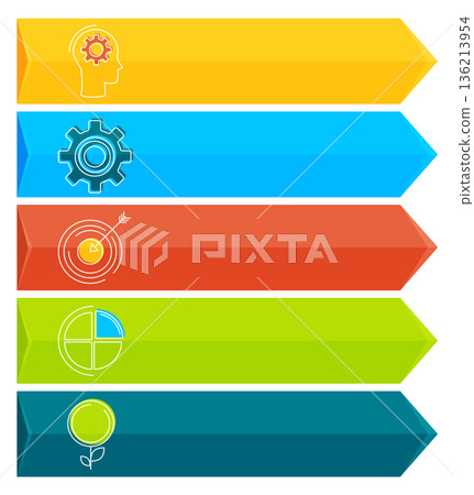 A series of colorful arrows with various symbols on them A series of colorful arrows with various symbols on them 136213954