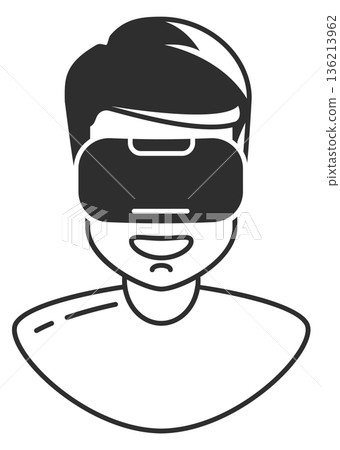A man wearing a VR headset with a smile on his face A man wearing a VR headset with a smile on his face 136213962