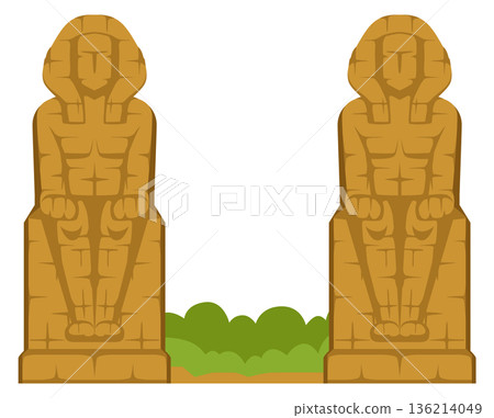Two statues of men sitting on a stone pedestal Two statues of men sitting on a stone pedestal 136214049
