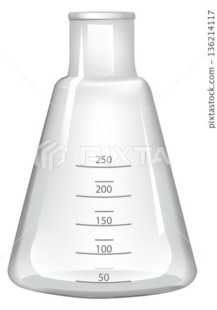 A glass beaker with a 250 ml measurement on the side 136214117