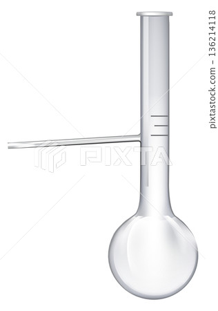 A glass beaker with a long handle is sitting on a white background A glass beaker with a long handle is sitting on a white background 136214118