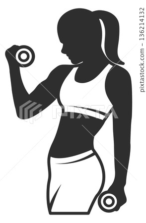 A woman is lifting weights with dumbbells 136214132