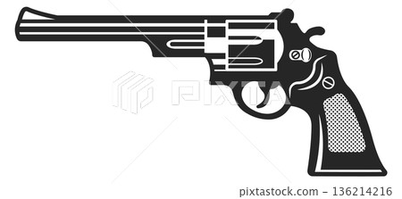 A black revolver with a white background 136214216
