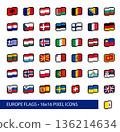 Europe Flags 16x16 Pixel Art Icons - Vector Set for UI, Games and Web. 40+ pictograms are simplified, stylized, abstract pixel interpretations of flag designs in common use as of 2026. 136214634
