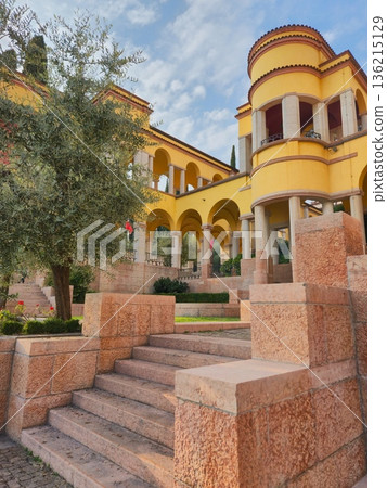 Yellow Building with Arches and Stairs Yellow Building with Arches and Stairs 136215129