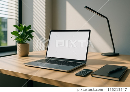 Clean Minimal Workspace With Laptop And Notebook 021125 Clean Minimal Workspace With Laptop And Notebook 021125 136215347