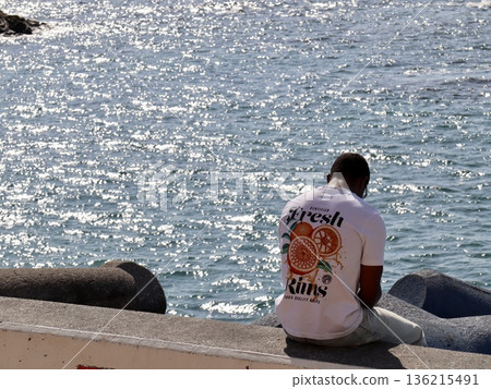 The back view of a foreign man sitting on the beach and thinking about something | Mental, advertising, web, brand design material The back view of a foreign man sitting on the beach and thinking about something | Mental, advertising, web, brand design material 136215491