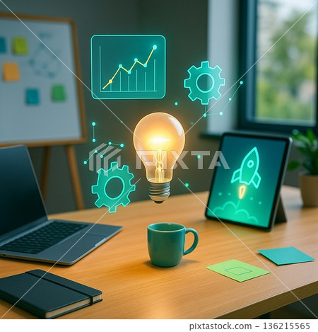 Team Brainstorm With Technology Icons On Tablets 021125 136215565