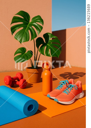 Colorful Yoga Equipment With Sunlight 021125 136215689
