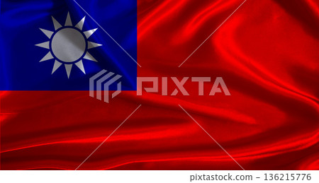 Taiwan flag with cloth textured background. National flag of Taiwan with realistic texture 136215776