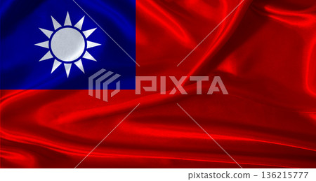 National flag of Taiwan with cloth texture. Taiwan flag with realistic texture background 136215777