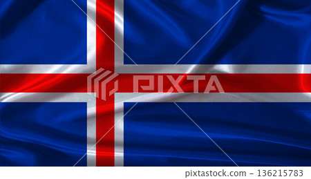 National flag of Iceland with cloth texture. Iceland flag with realistic texture background 136215783