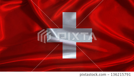 Switzerland flag with cloth textured background. National flag of Switzerland with realistic texture Switzerland flag with cloth textured background. National flag of Switzerland with realistic texture 136215791