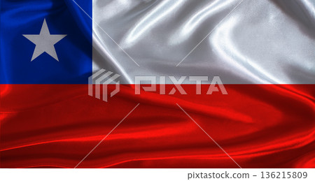 Chile flag with cloth textured background. National flag of Chile with realistic texture Chile flag with cloth textured background. National flag of Chile with realistic texture 136215809