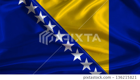 Bosnia and Herzegovina flag with cloth textured background. National flag of Bosnia and Herzegovina with realistic texture Bosnia and Herzegovina flag with cloth textured background. National flag of Bosnia and Herzegovina with realistic texture 136215821