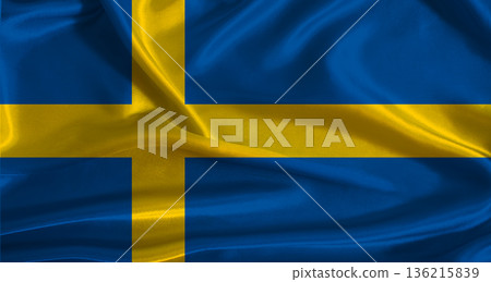 Sweden flag with cloth textured background. National flag of Sweden with realistic texture Sweden flag with cloth textured background. National flag of Sweden with realistic texture 136215839
